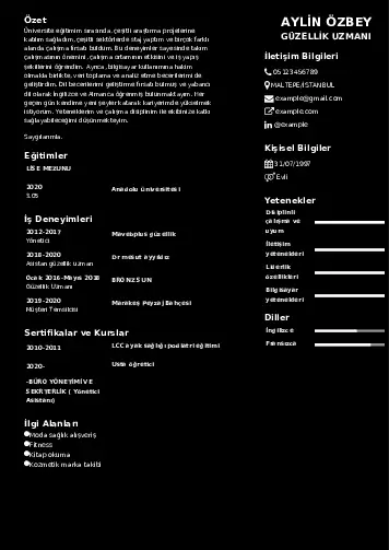 Güzellik Uzmanı Cv Örnekleri  cv indir